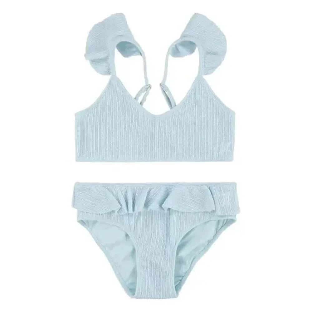 Hurley 2-Piece Swimsuit Girl Large Blue Stretch Textured Ruffle Swimwear JDM1475